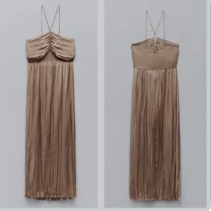 WRINKLE LOOK SATIN EFFECT DRESS Stone color